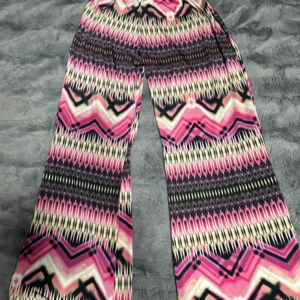 Vibrant Ikat Print Palazzo Pants with Elastic Waistband - Picture 1 of 2
